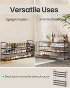SONGMICS Shoe Rack, 3-Tier Shoe Organizer, Metal Storage Shelf, Upright or Upside Down, for 16-20 Pairs, Stackable, for Entryway, 11.8 x 36.2 x 21.7 Inches, Black ULSA303B02