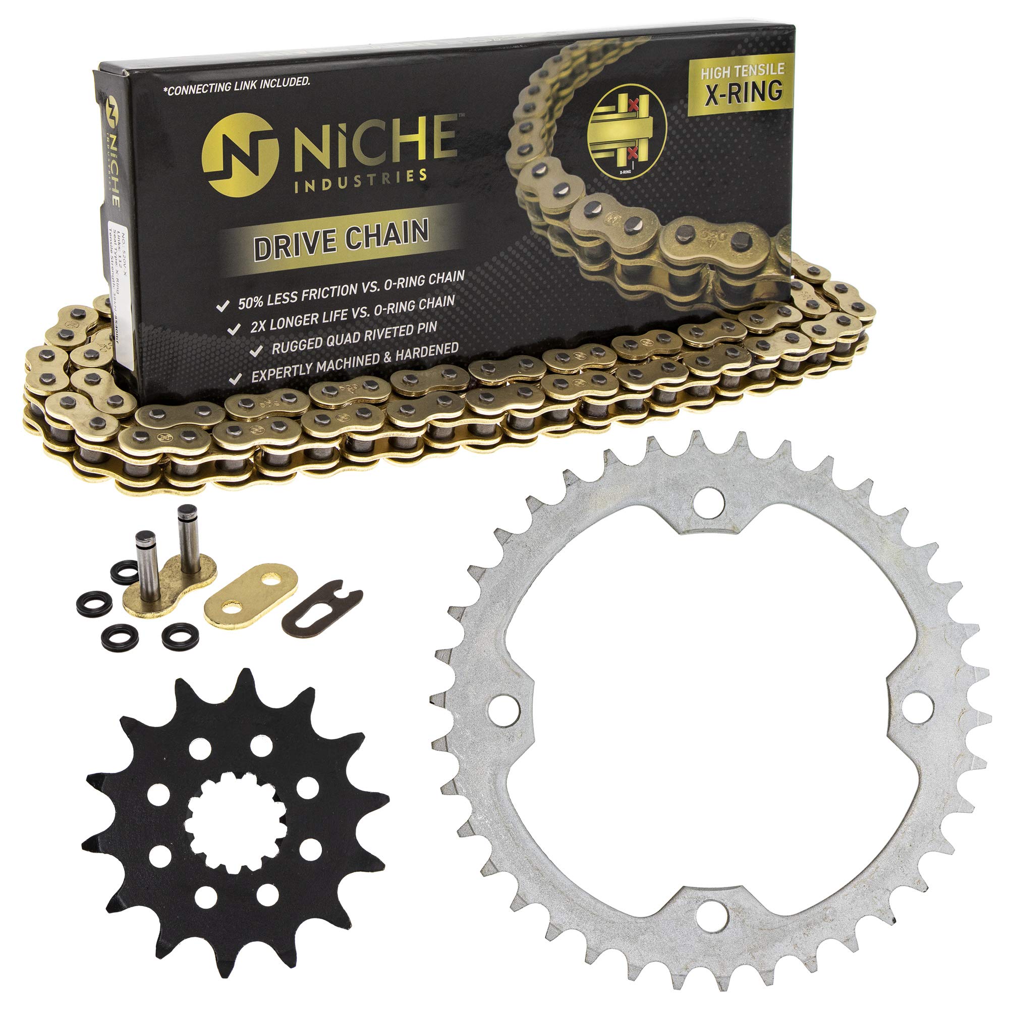 NICHE Drive Sprocket Chain Combo for Yamaha YFZ450 YFZ450SE Front 14 Rear 38 Tooth 520V-X X-Ring 98 Links