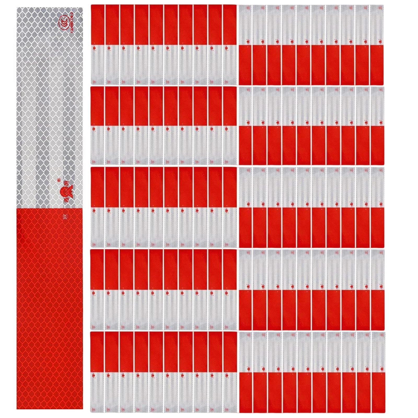 Reflective Trailer Tape, 2" × 11.8" × 30 PCS Red & Silver High Intensity Self Adhesive Reflector Tapes Outdoor Waterproof 3m Safety Dot Retroreflective Tape for Cars, Trailers, Boats, Mailbox (30)