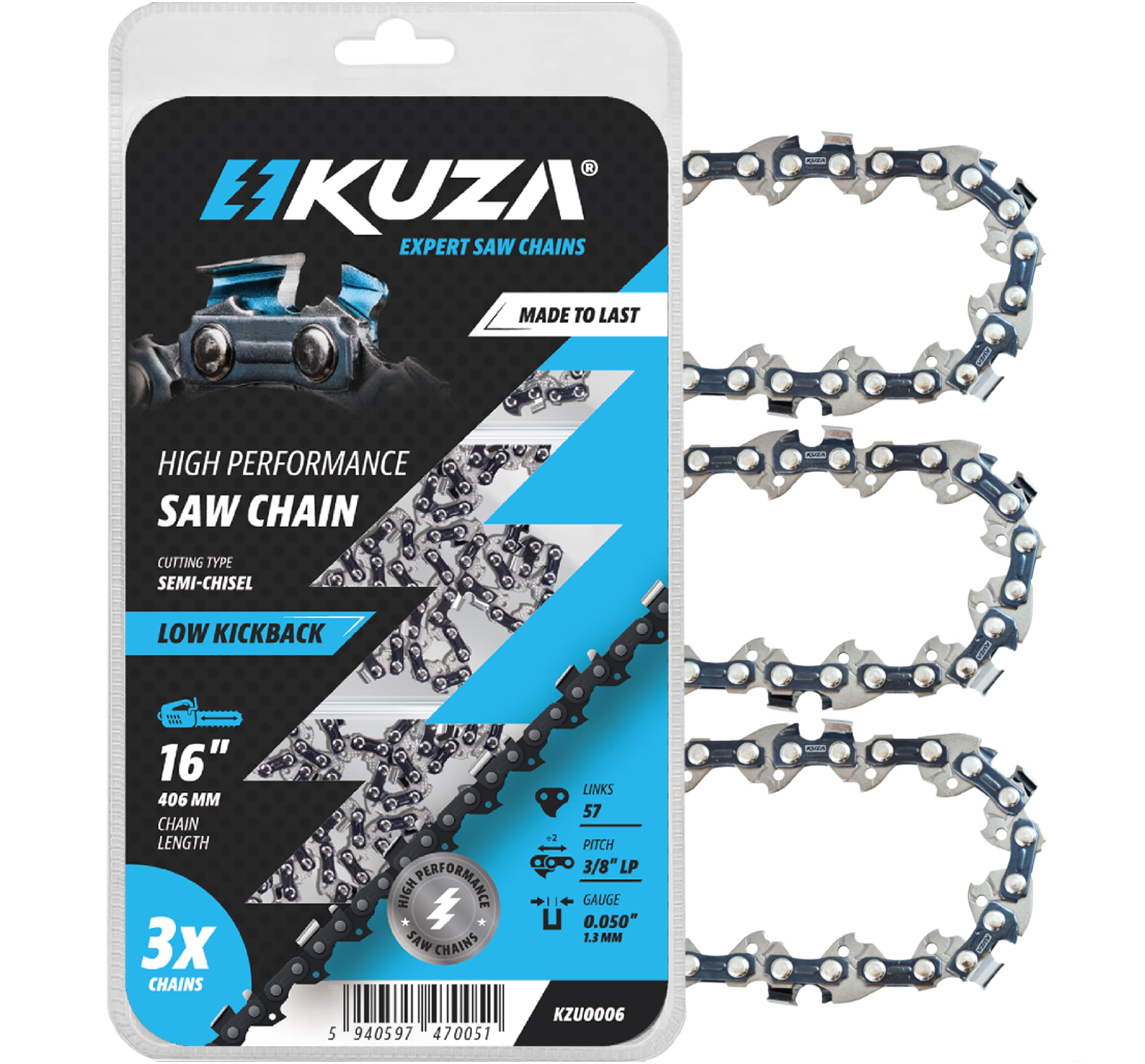 Premium 20 Inch Chainsaw Chain 3/8" Pitch .063" Gauge 72 DL - Fits Husqvarna 480, 465 (Rancher), 570XP, 575XP, 576XP, STIHL and More - 203ATMD009, 75LPX072G, 75EXL072G, 75EXJ072G (3 Chains)