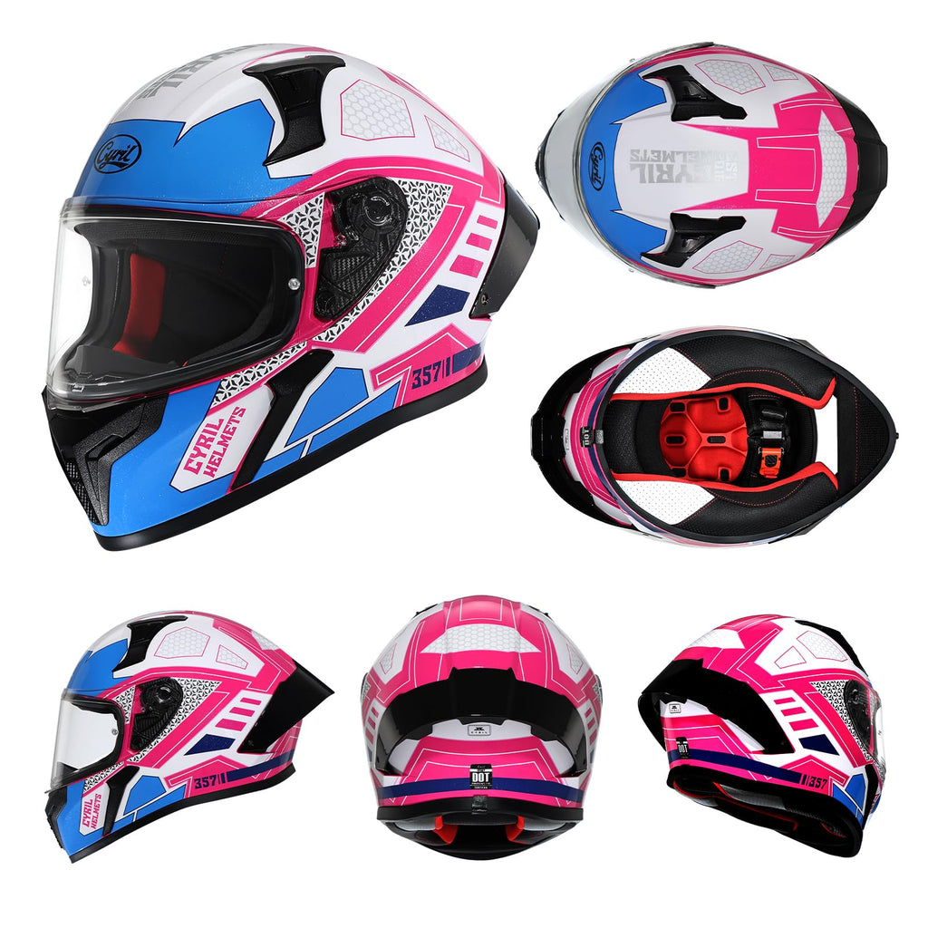 CYRIL Full Face Motorcycle Helmets for Adults Men & Women with Tinted and Clear Visor Meet Dot Approved