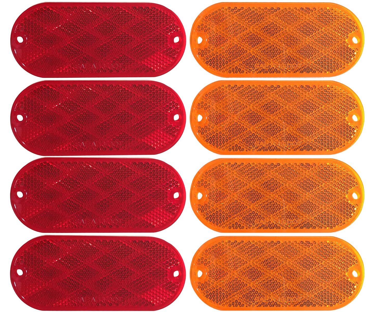 MAXXHAUL 51018 Oval Reflectors 4 Red and 4 Amber Self Adhesive or Drill Mount-DOT 8 pack for Trucks RV's Campers Bike Racks Cargo Carriers 4-3/8 inch x 2 inch x 1/4 inch