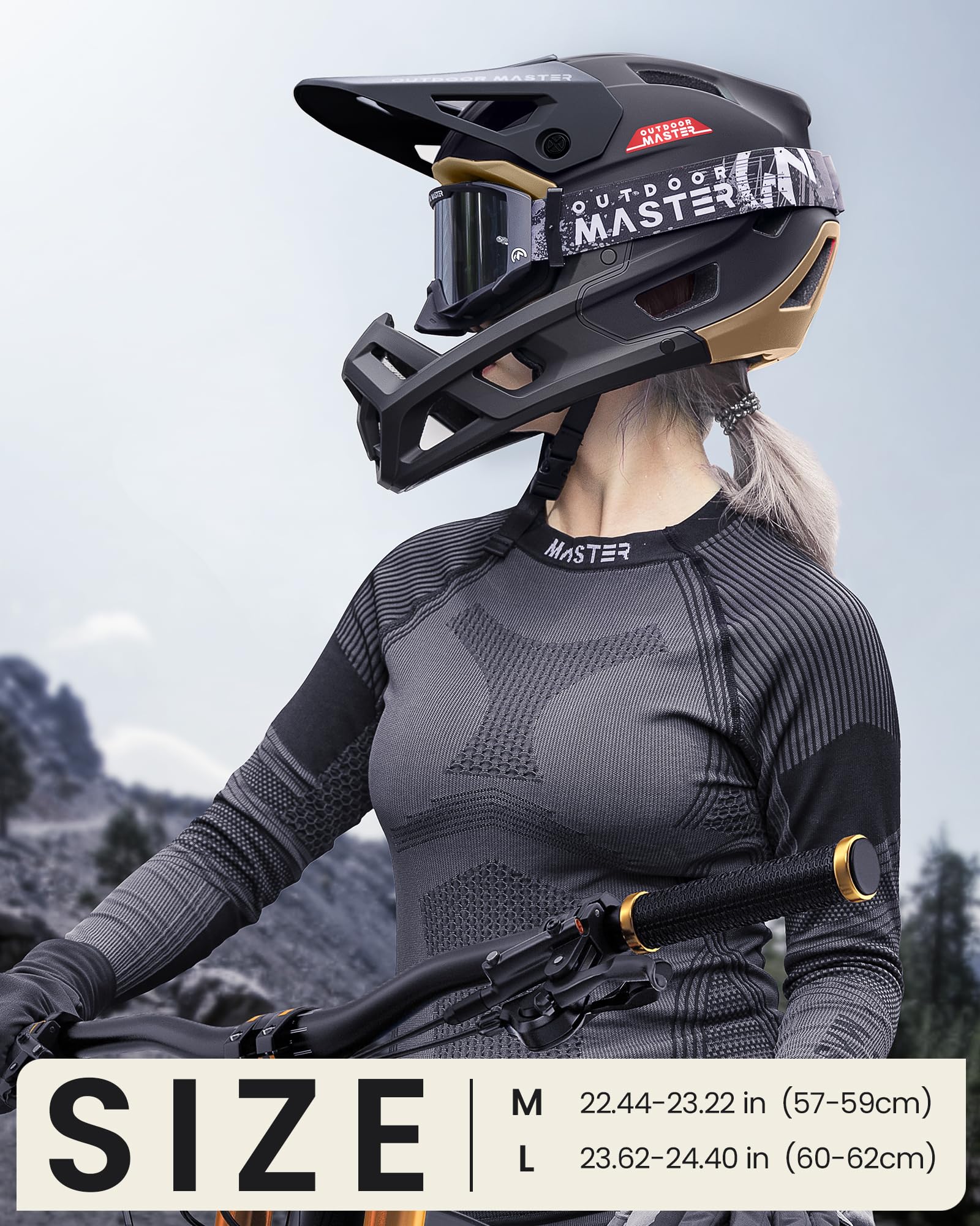 OutdoorMaster Full Face Mountain Bike Helmet for Men & Women-Two Removable Chin Pad Mountain Bike Helmet Grizzly, Ventilation Lightweight Racing Downhill DH BMX MTB Helmet