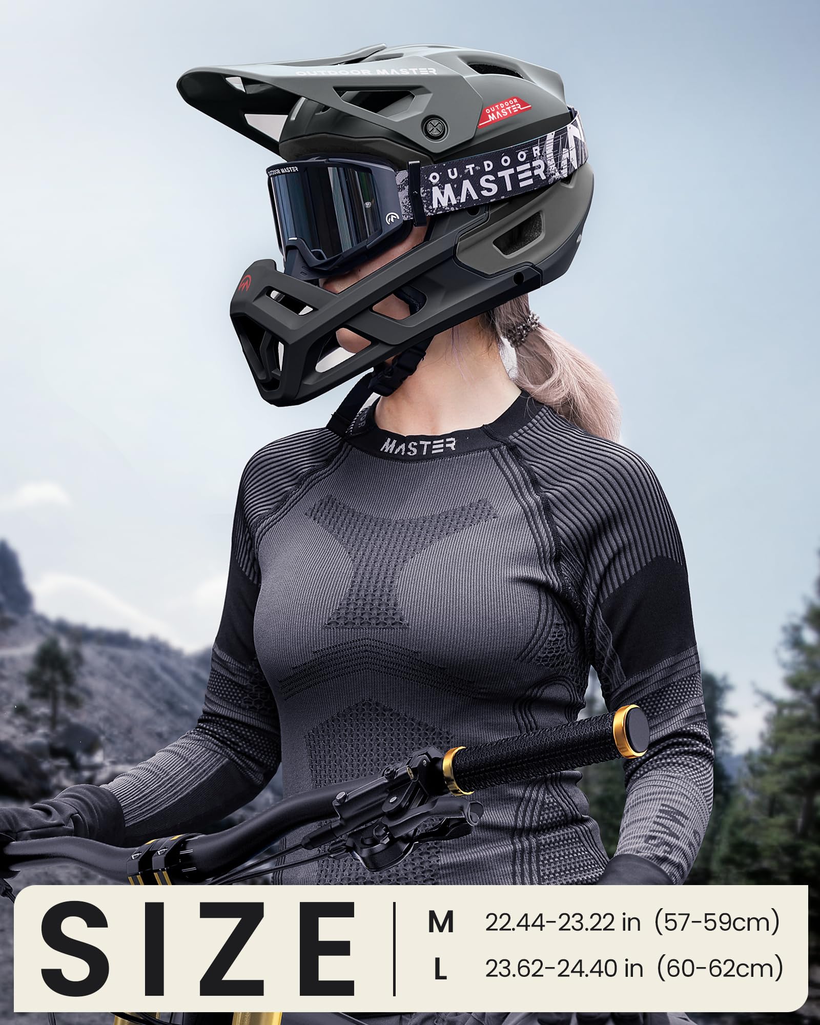 OutdoorMaster Full Face Mountain Bike Helmet for Men & Women-Two Removable Chin Pad Mountain Bike Helmet Grizzly, Ventilation Lightweight Racing Downhill DH BMX MTB Helmet