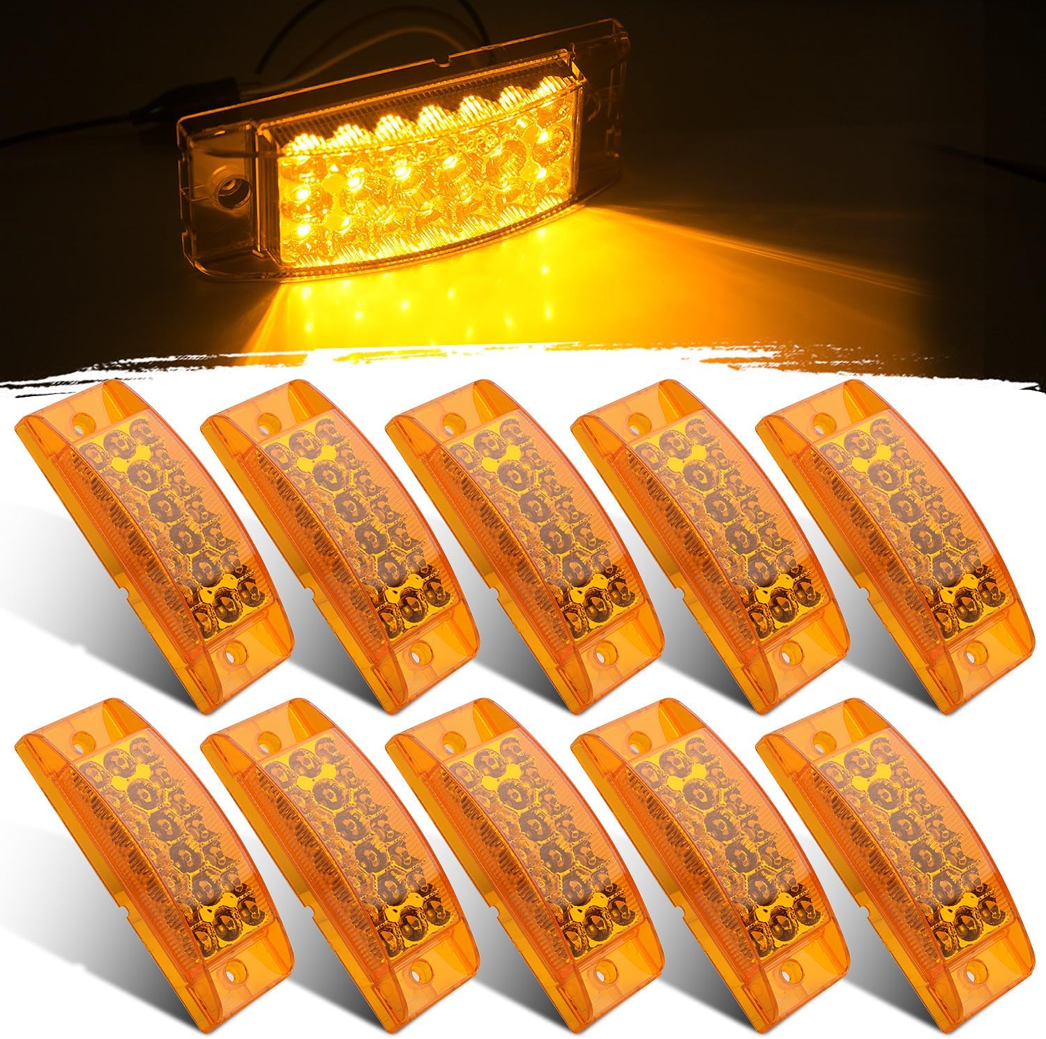 10Pcs 6" Inch Rectangle Led Trailer Side Marker Clearance Lights 20 LED Reflectors, Rectangular Amber 6" x 2" LED Marker Lights Aux Turn Signals Surface Mount Sealed Truck RV Waterproof