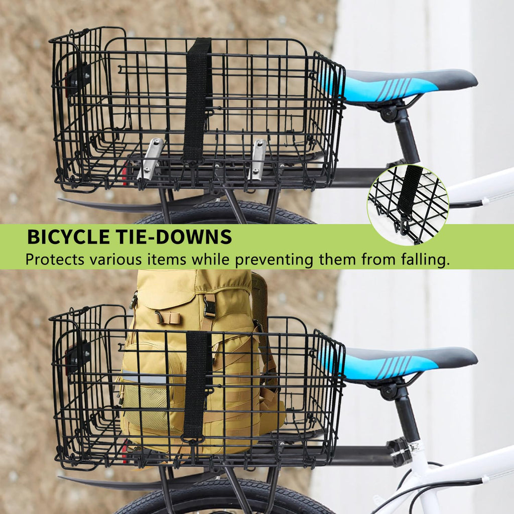 Folding Rear Bike Basket, Huntoshon Quickly Release Metal Bicycle Rack Cargo Basket with Strap & Reflective Tail Light for Most Mounted Bike Rack