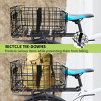 Folding Rear Bike Basket, Huntoshon Quickly Release Metal Bicycle Rack Cargo Basket with Strap & Reflective Tail Light for Most Mounted Bike Rack