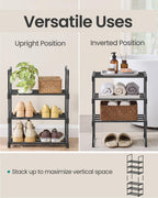 SONGMICS Shoe Rack, 3-Tier Shoe Organizer, Metal Storage Shelf, Upright or Upside Down, for 16-20 Pairs, Stackable, for Entryway, 11.8 x 36.2 x 21.7 Inches, Black ULSA303B02