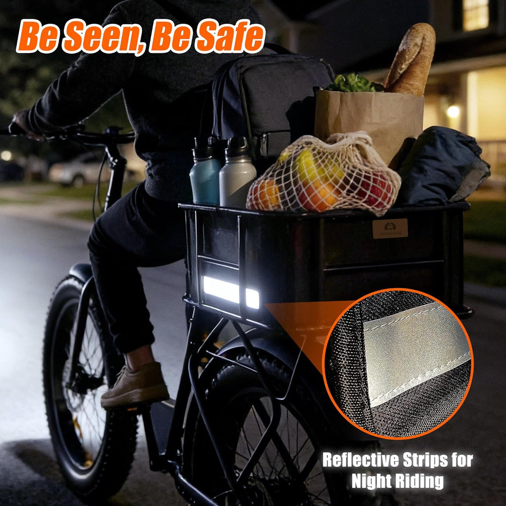 Rear Bike Basket Large Capacity - 210LBS Heavy-Duty Cargo Basket, All-Weather E-Bike & Scooter Accessories with Cover, Perfect for Grocery Hauls, Pet Transport & Commuting