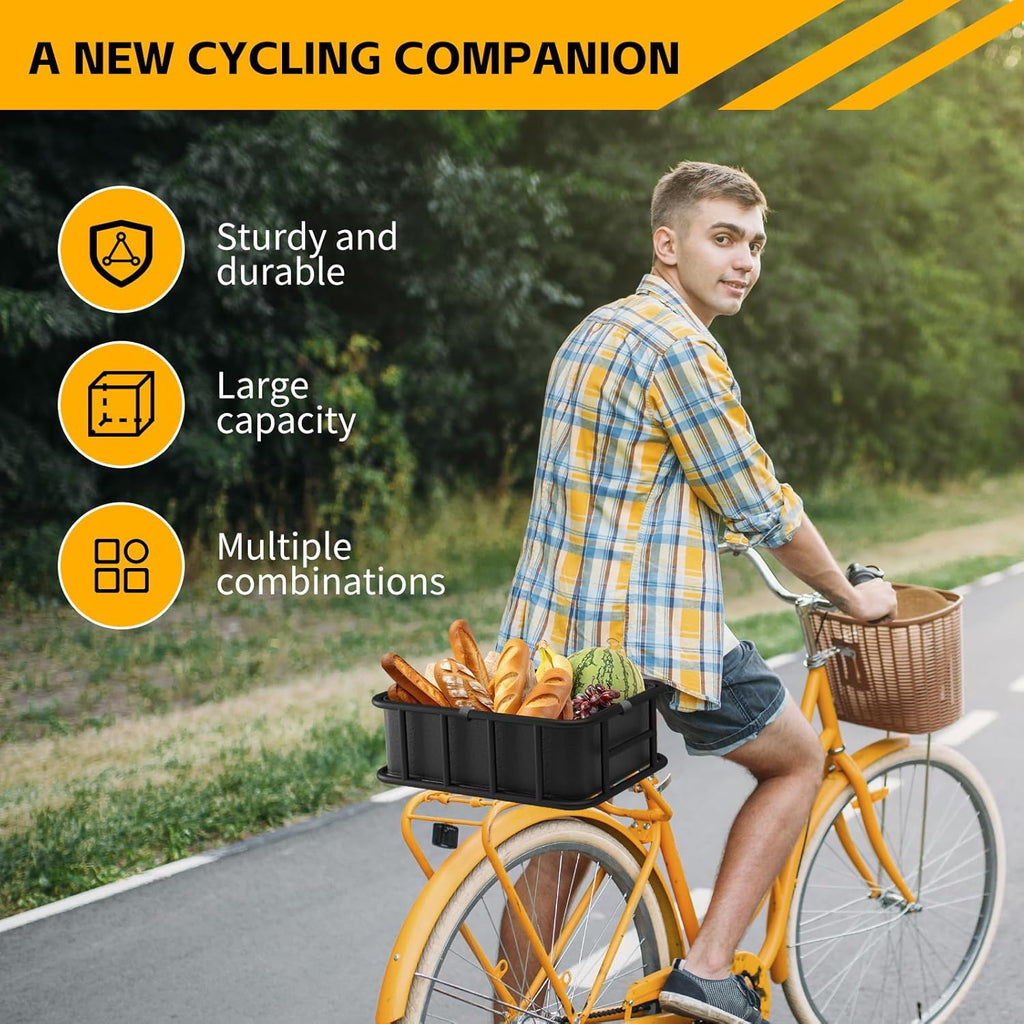 Bike Basket Rear Rack Bike Basket with Cargo Net and Liner Large Bicycle Basket Heavy Duty Bicycle Rear Basket with Liner Waterproof Cover Cargo Net