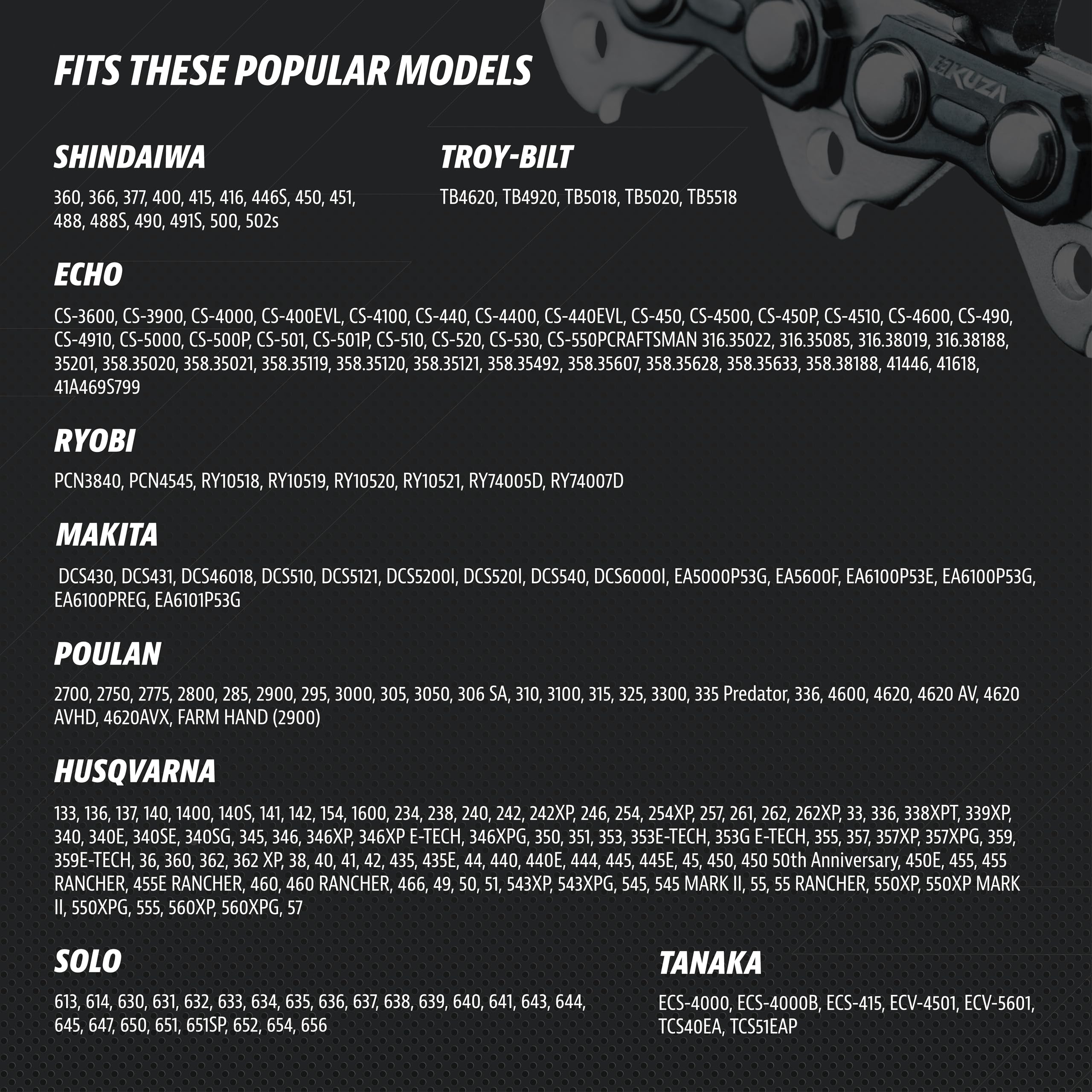 Premium 20 Inch Chainsaw Chain 3/8" Pitch .063" Gauge 72 DL - Fits Husqvarna 480, 465 (Rancher), 570XP, 575XP, 576XP, STIHL and More - 203ATMD009, 75LPX072G, 75EXL072G, 75EXJ072G (3 Chains)