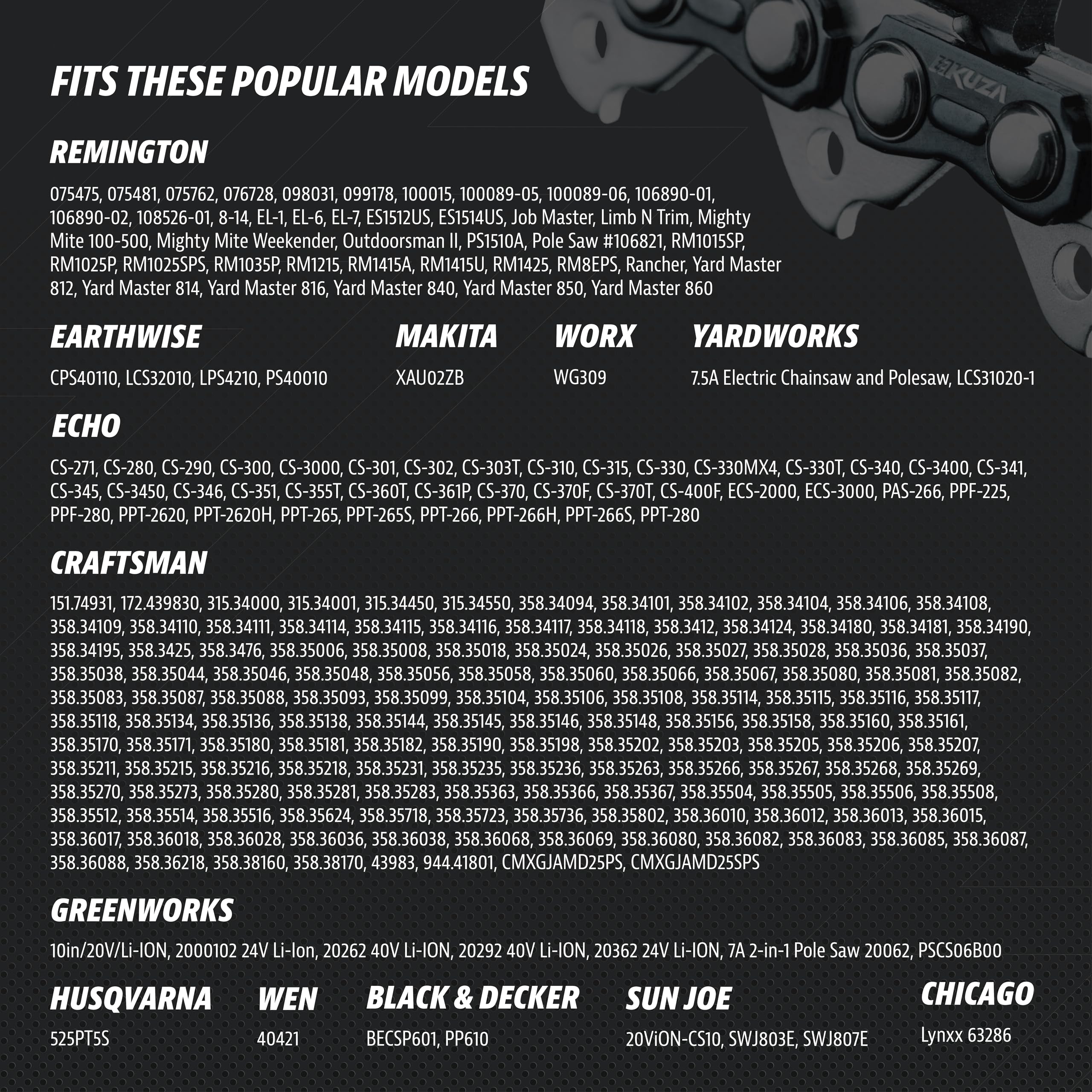Premium 20 Inch Chainsaw Chain 3/8" Pitch .063" Gauge 72 DL - Fits Husqvarna 480, 465 (Rancher), 570XP, 575XP, 576XP, STIHL and More - 203ATMD009, 75LPX072G, 75EXL072G, 75EXJ072G (3 Chains)
