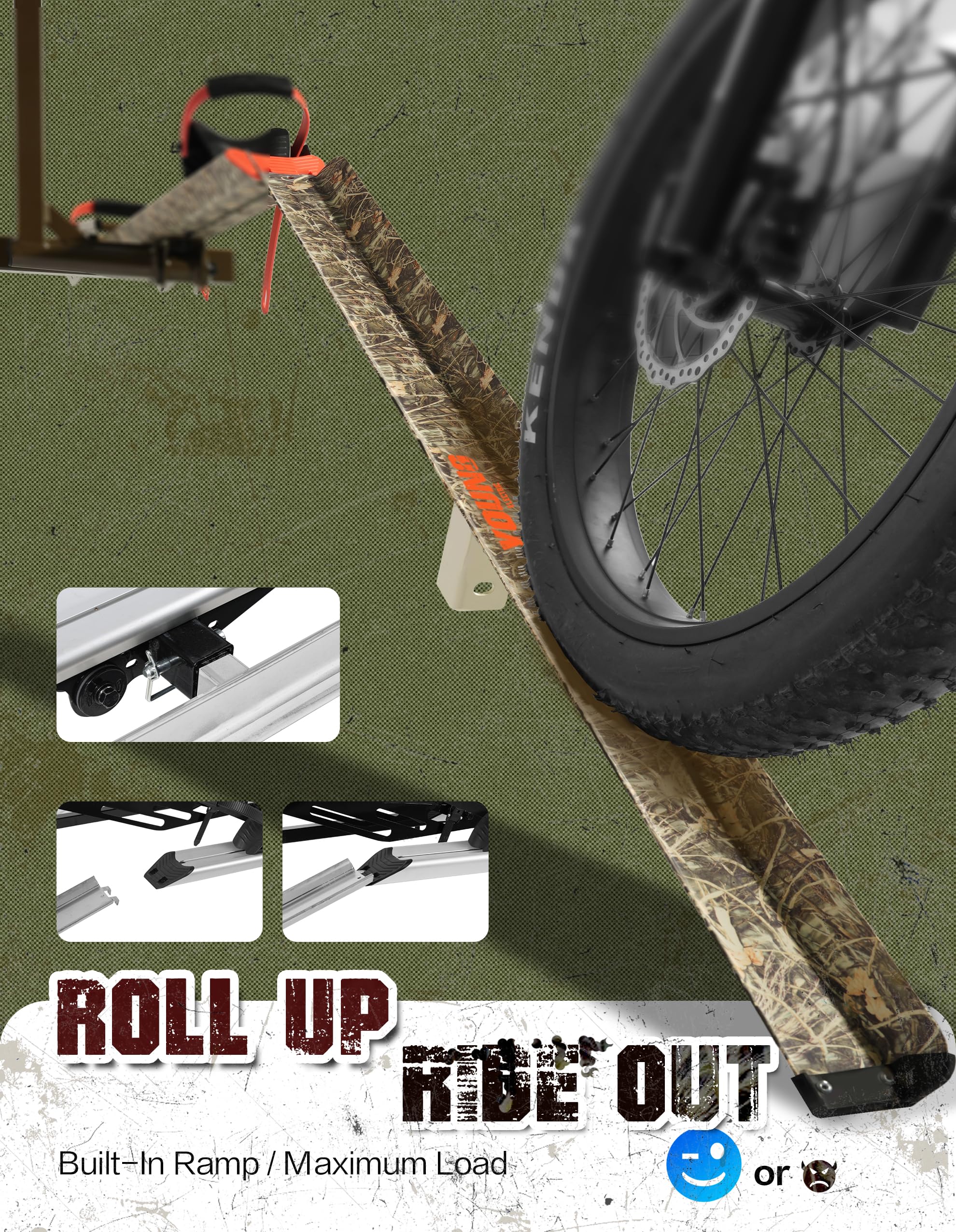 Young Hitch Mount Bike Rack with Ramp, 200 lbs. Capacity for 2 E-Bikes, Fat Tire and Standard, fits Cars, SUVs, RVs, Trailers with 2 Inch Receiver