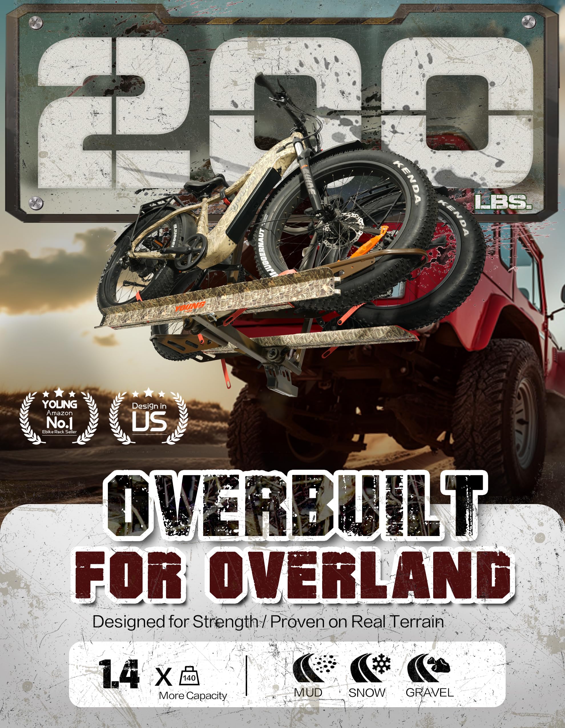 Young Hitch Mount Bike Rack with Ramp, 200 lbs. Capacity for 2 E-Bikes, Fat Tire and Standard, fits Cars, SUVs, RVs, Trailers with 2 Inch Receiver